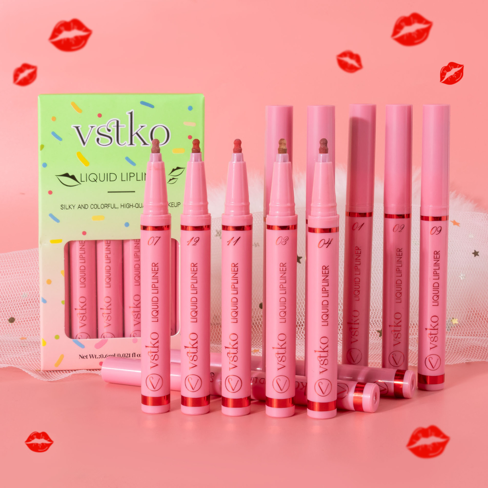 VSTKO Cross-border Gourd-tipped liquid Lip Liner Pen Set Matte, easy-to-color, waterproof and long-lasting nude Lipstick pen undefined