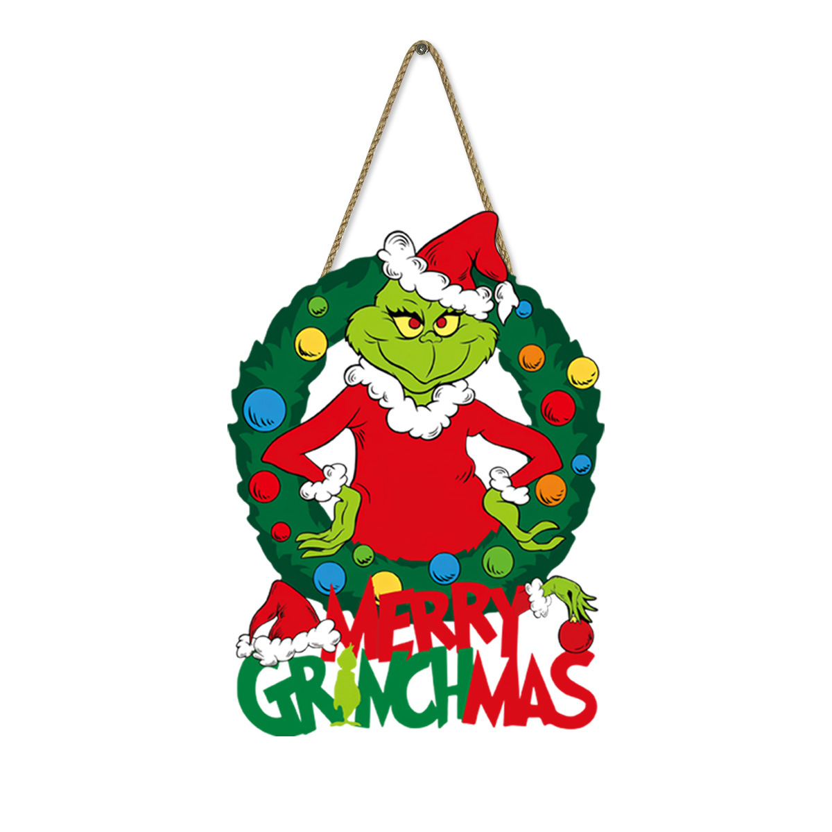 Letreros de madera de Navidad colgantes de pared festivos decoración de pared Grinch colgantes colgantes de puerta de pelo verde