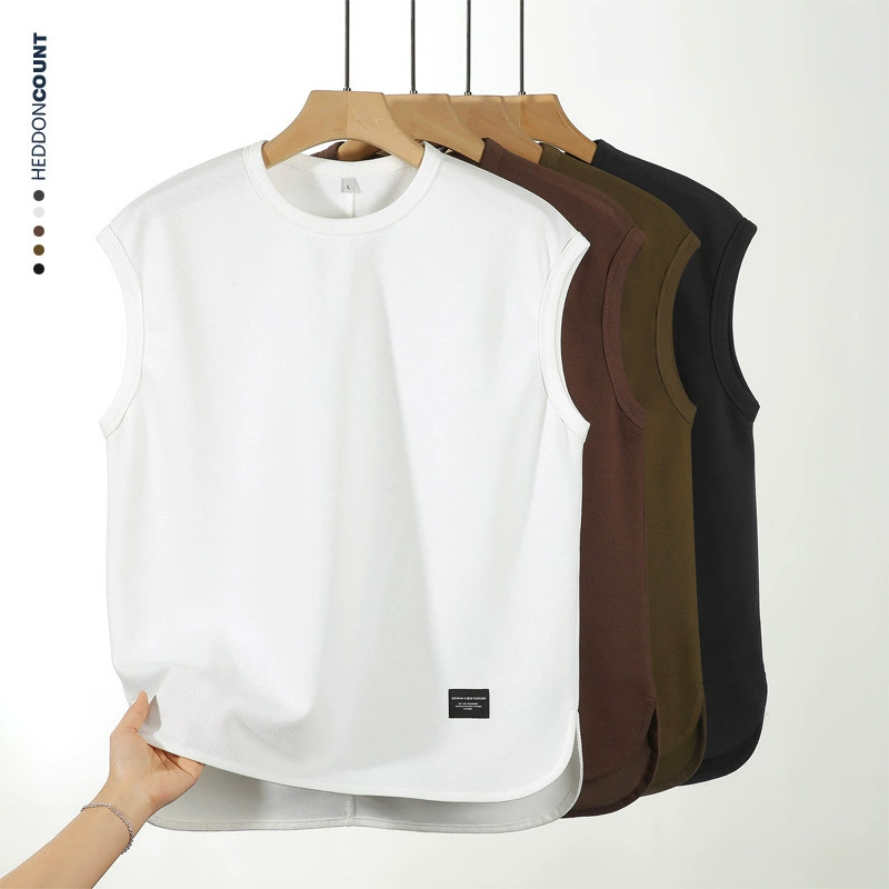 220-граммовый бисерохлопок тяжелая футболка без рукавов рыхлый японский ретро прилив