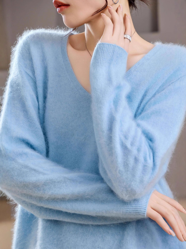 【カシミヤウール混紡】オーストラリア産J口ウールセーターVネック起毛プイアンセーター工場ニットセーター女性用|undefined