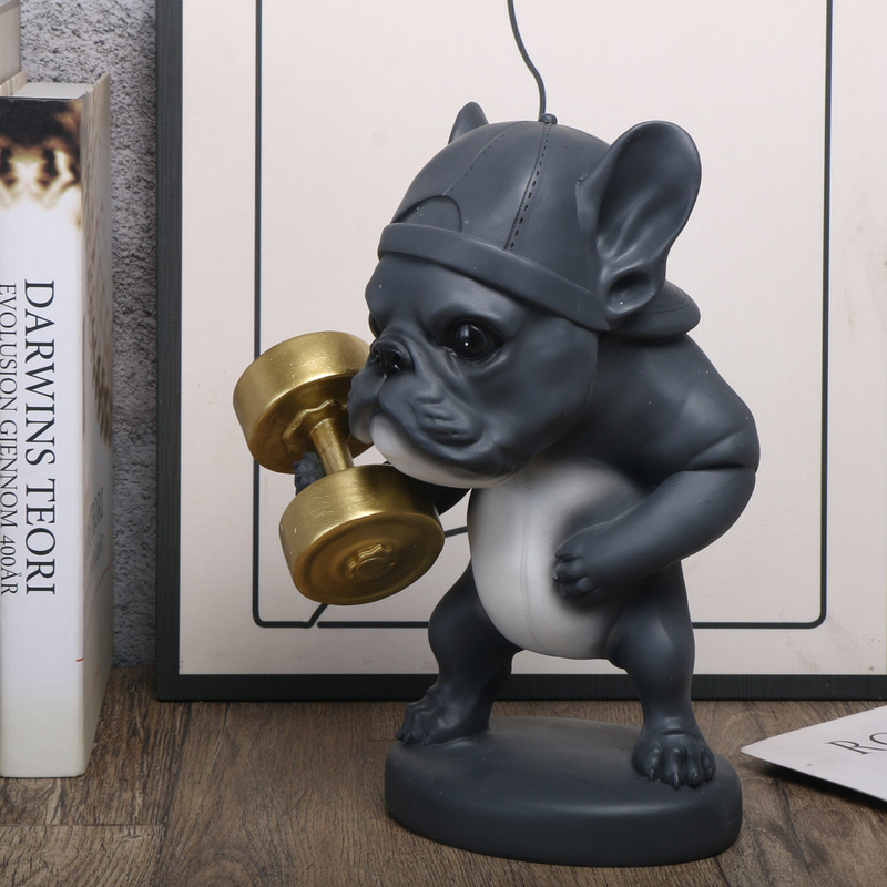 Resin Artificial Cartoon Beagle Fitness Ornaments Social Dog Accessories Dumbbell Boxing Decoration Home Ornaments