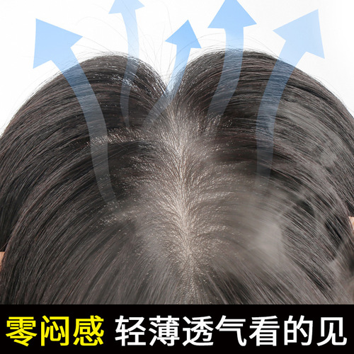 Needle hand darning hair piece Xuchang wig factory wholesale white hair replacement piece female head wig piece real hair