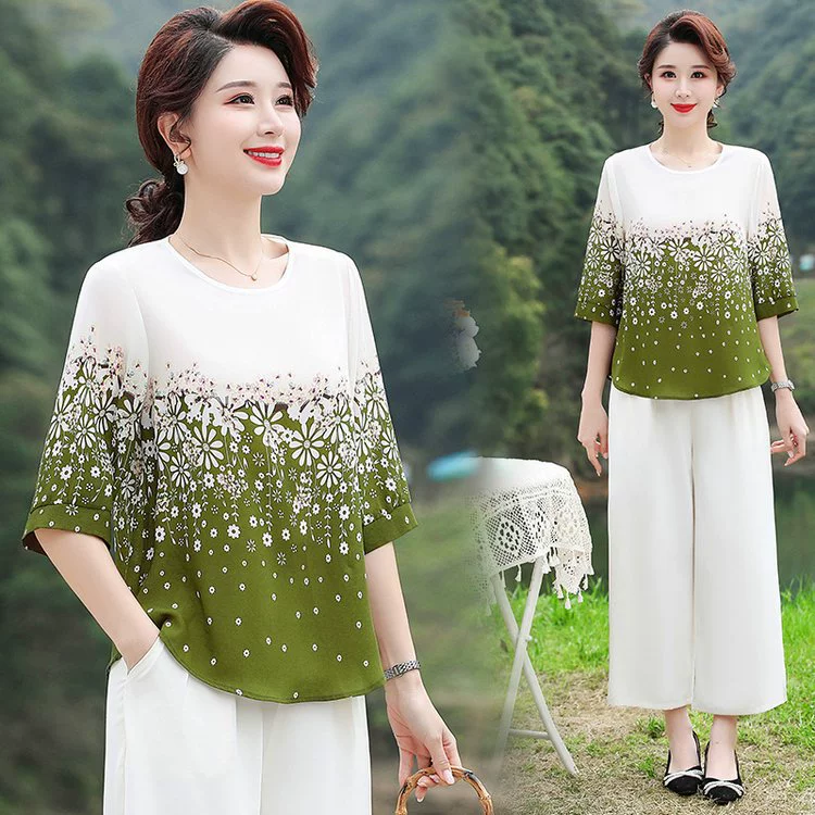 Летняя стильная базовая рубашка с короткими рукавами для мам среднего возраста, новая модная футболка 2025 года, элегантный топ для женщин