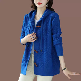 Sweater Coat Women's Cardigan Loose Autumn and Winter New Korean Style Thickened Button Hooded Western Style Long Sleeve Sweater