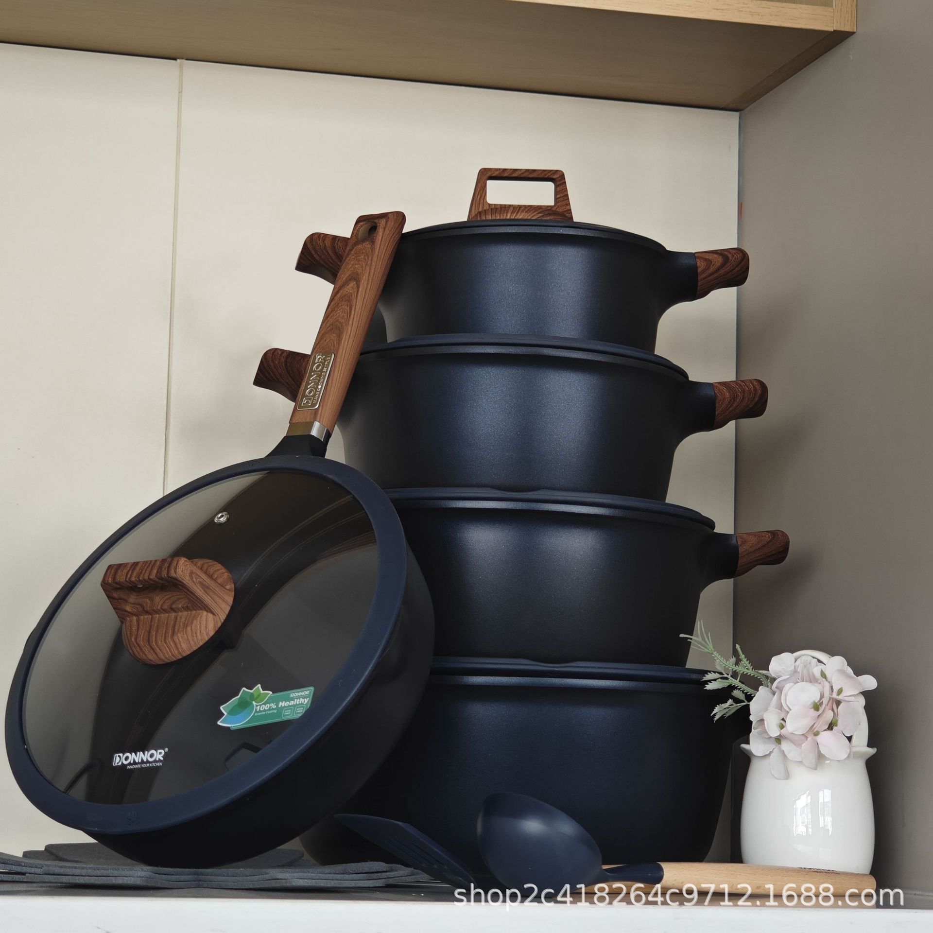 Donnor Fuli serie de 15 piezas olla de sopa wok freír olla antiadherente comercio exterior original spot cocina de inducción universal