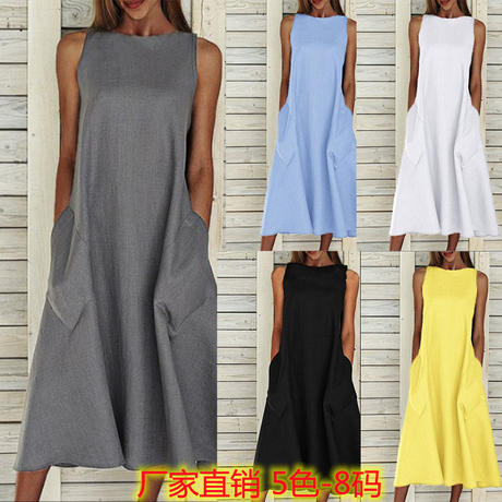 Cotton and Linen Large Size Boutique Ethnic Greek Style Long Skirt European and American Amazon Spring and Summer Women's Sleeveless A-Line Dress