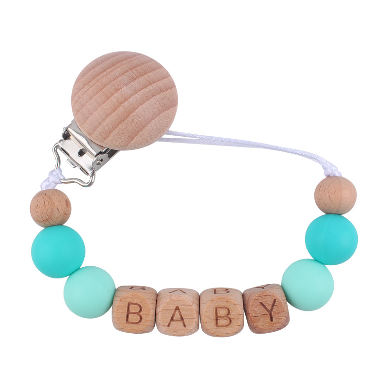 Nuevos suministros para bebés Haya clip redondo Cadena de pezón calmante bebé contraste color cuentas de silicona mordedura pezón cadena anti-caída