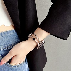 適用於蘋果手錶89代瑪瑙珍珠手鍊錶帶 iWatch可調節表鏈 時尚腕帶