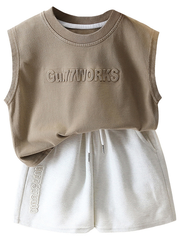 7137 Traje de verano para niños 2025 Nuevo estilo Estilo occidental Chaleco sin mangas para niños Pantalones cortos Ropa de verano de dos piezas Verano