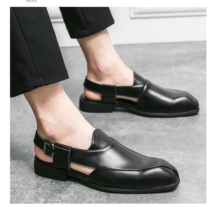 Giày sandal da nam cỡ lớn mũi vuông, quai ngang khóa cài, thoáng khí nhẹ nhàng — 5671 màu nâu, 5671 màu đen chi tiết 15