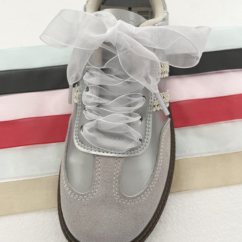 Wholesale solid color Ogan chiffon shoelace rope powder wide flat shoelace rope a pair of German training canvas shoes silk shoes