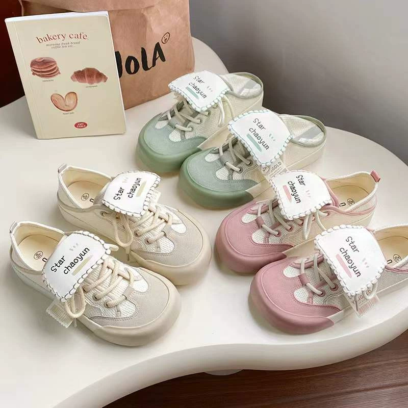 Нишевая повседневная летняя одежда для студентов? ugly mango head canvas shoes for women lazy one-legged sneakers and single shoes
