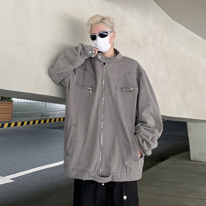 Zipper Design Jacket, Men's Trendy Workwear, Baseball Jacket, Spring And Autumn Loose And Cool Couple Jacket_voghion.com