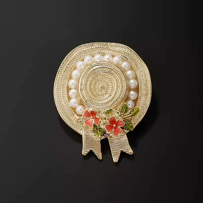 Exquisite Enamel Maple Hat Brooch Women's Creative Pearl Hat Corsage Niche Design Sense Pin All-match Suit Accessories (Yaxa sancaqları) - enamel-maple-cap-brooch