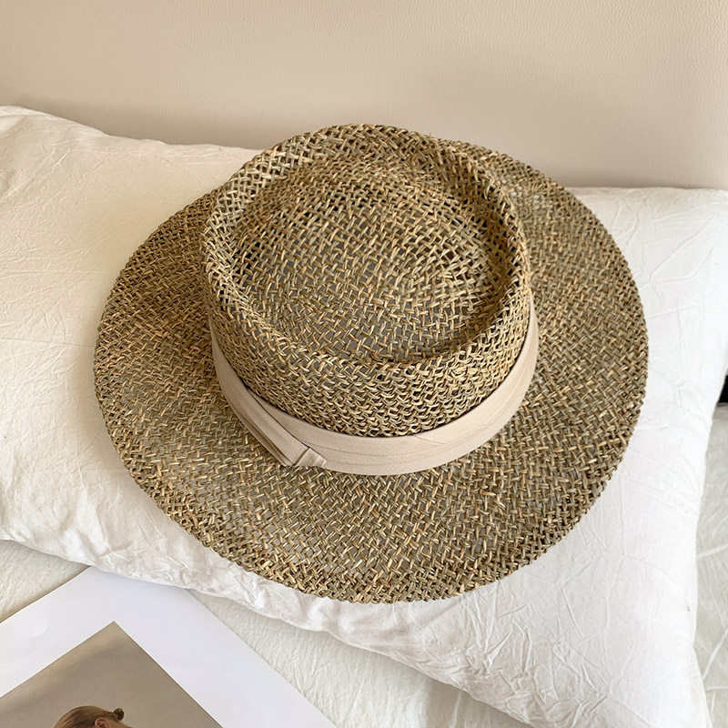[Box + Hat Support] Old Money Style Hollow Flat Top Straw Hat For Women, Summer Beach Vacation Woven Sun Hat, French Style - Thumbnail 7