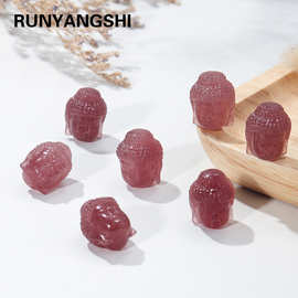 天然水晶草莓晶如来佛头手工DIY大师雕刻菩萨观音摆件厂家批发