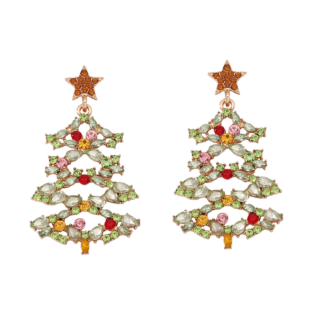 Wholesale Jewelry Streetwear Christmas Tree Alloy Rhinestones Inlay Drop Earrings display picture 1