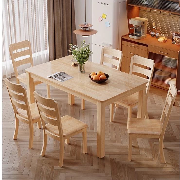 Family Dining Table and Chairs, Small Household Log Dining Table, Modern Simple Rectangular Table, All Solid Wood Dining Table and Chairs