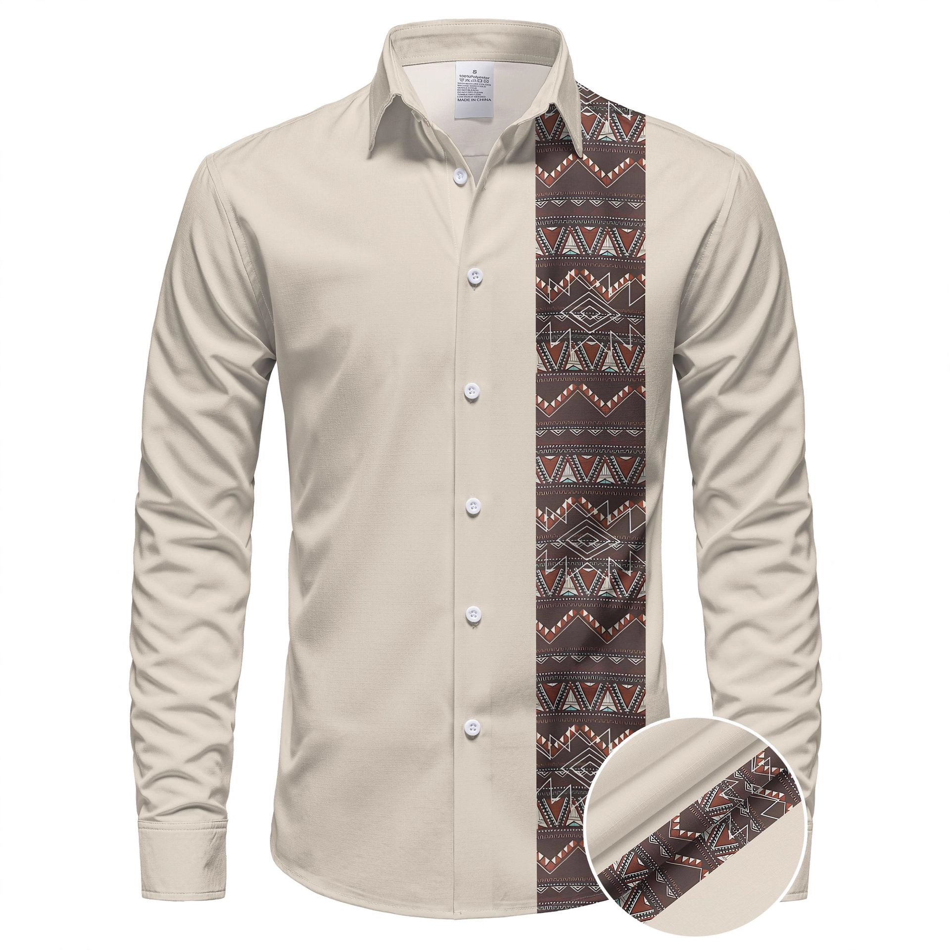 2025新款男士民族风长袖衬衫翻领休闲时尚纽扣外贸爆款春秋款上衣
