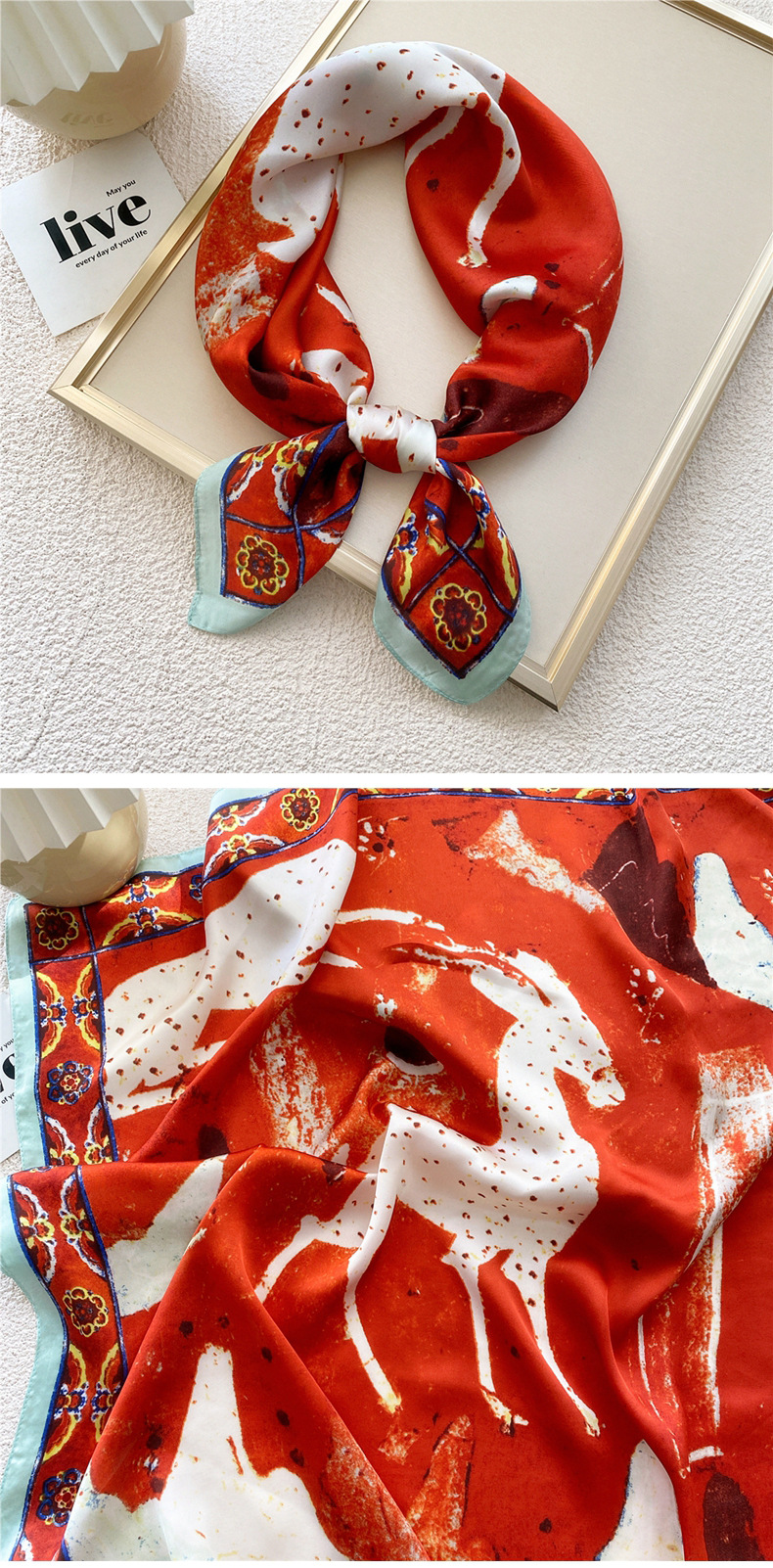 50g Weight Silk Scarf Classification Travel Occasion Silk Material Unisex Gender Printing Design Sweet Style Grey, Red, Green, Blue, Yellow, Black Color Unisex Sweet Silk Printing Silk Scarf 13