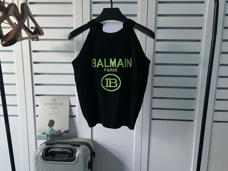 Spring and Summer New balmain balmain Knitted Jacquard Letters Vest T-shirt Women's ins Internet Celebrity Same Style