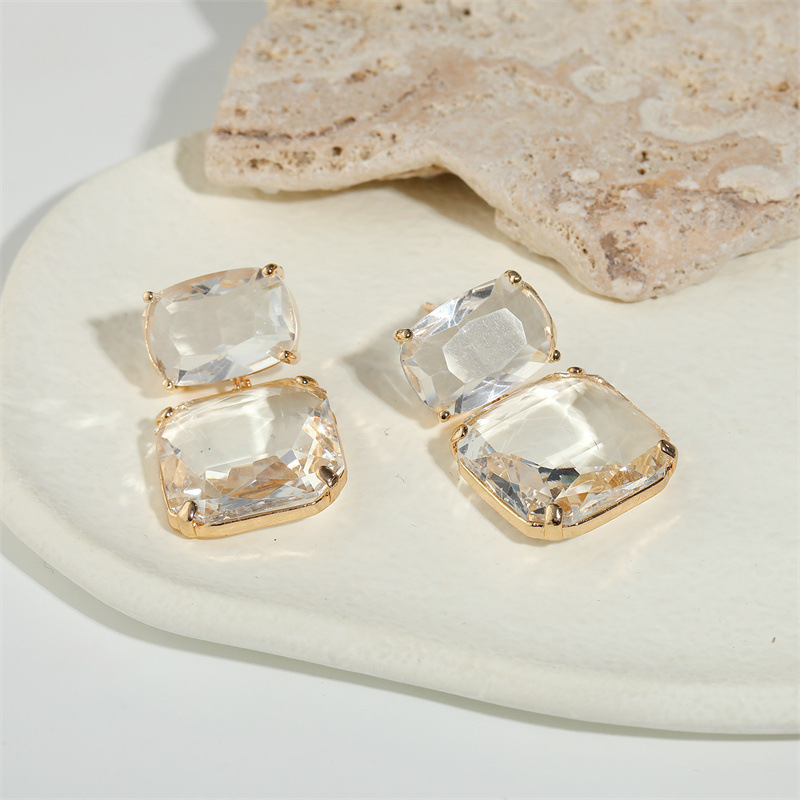 Simple Geometric Square Crystal Transparent Glass Large Earrings display picture 4