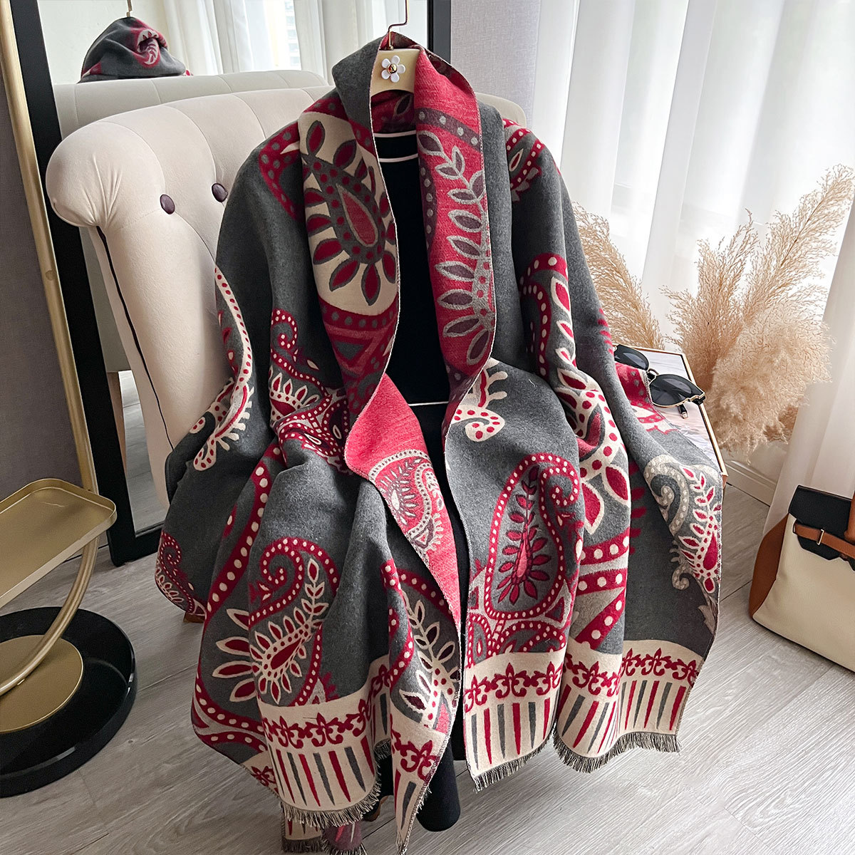 Chal de Jacquard Reversible de Poliéster, Mantenerse Caliente, para Invierno
