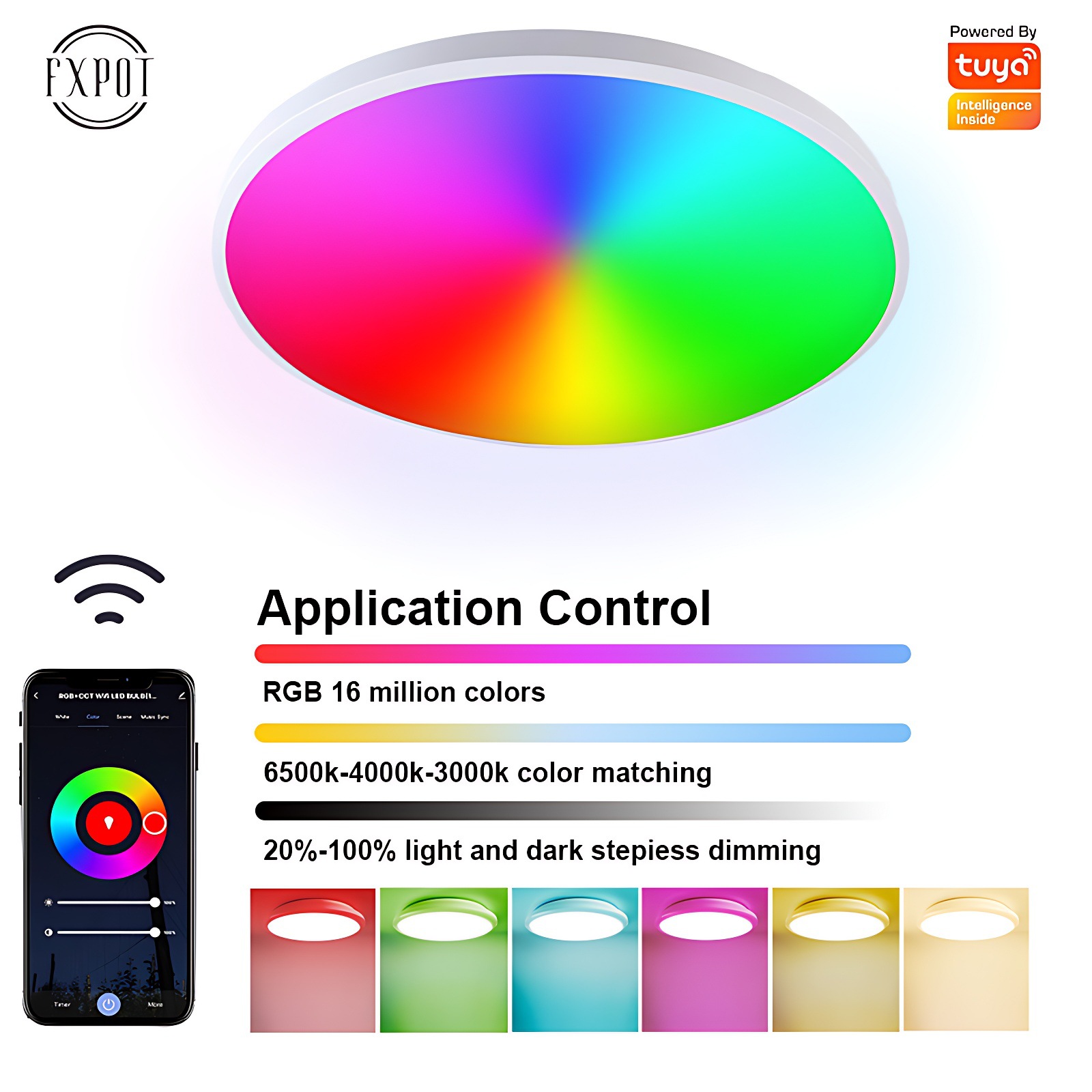 Nueva lámpara de techo de Amazon RGBCW atenuación de color a todo color Smart WiFi lámpara de techo alexa voz