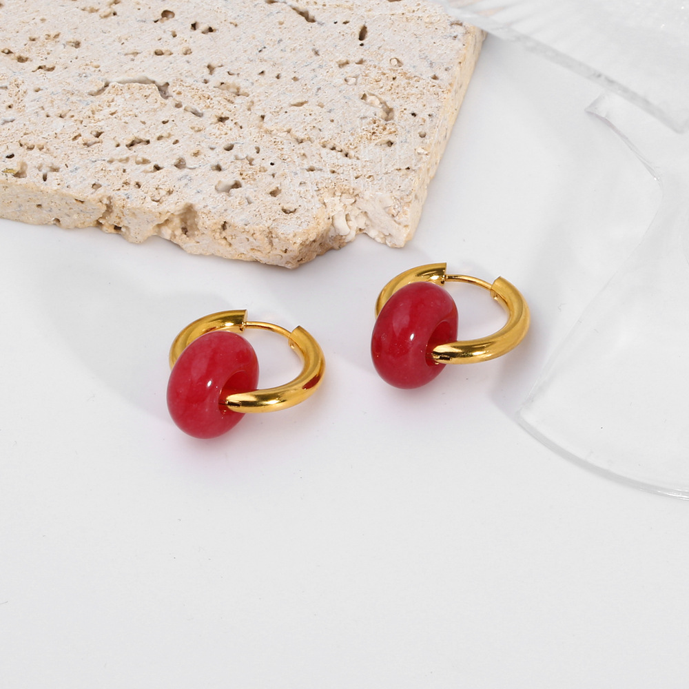 201 Stainless Steel Material PVD Coated Real Gold Plated 18K Gold Circle 201 Stainless Steel Retro Waterproof Non Tarnish Earrings