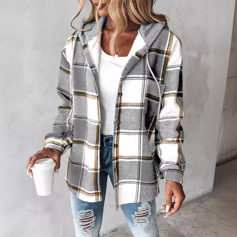 2025 European and American Style Casual Versatile Coat, Popular on Aliexpress and Amazon, Women's Plaid Striped Woolen Coat
