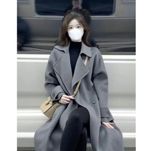 灰色毛呢外套2023秋冬季新款呢子大衣女加厚中长款气质赫本风韩系