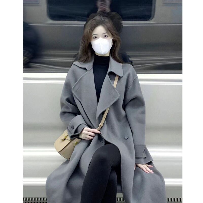 灰色毛呢外套2023秋冬季新款呢子大衣女加厚中长款气质赫本风韩系
