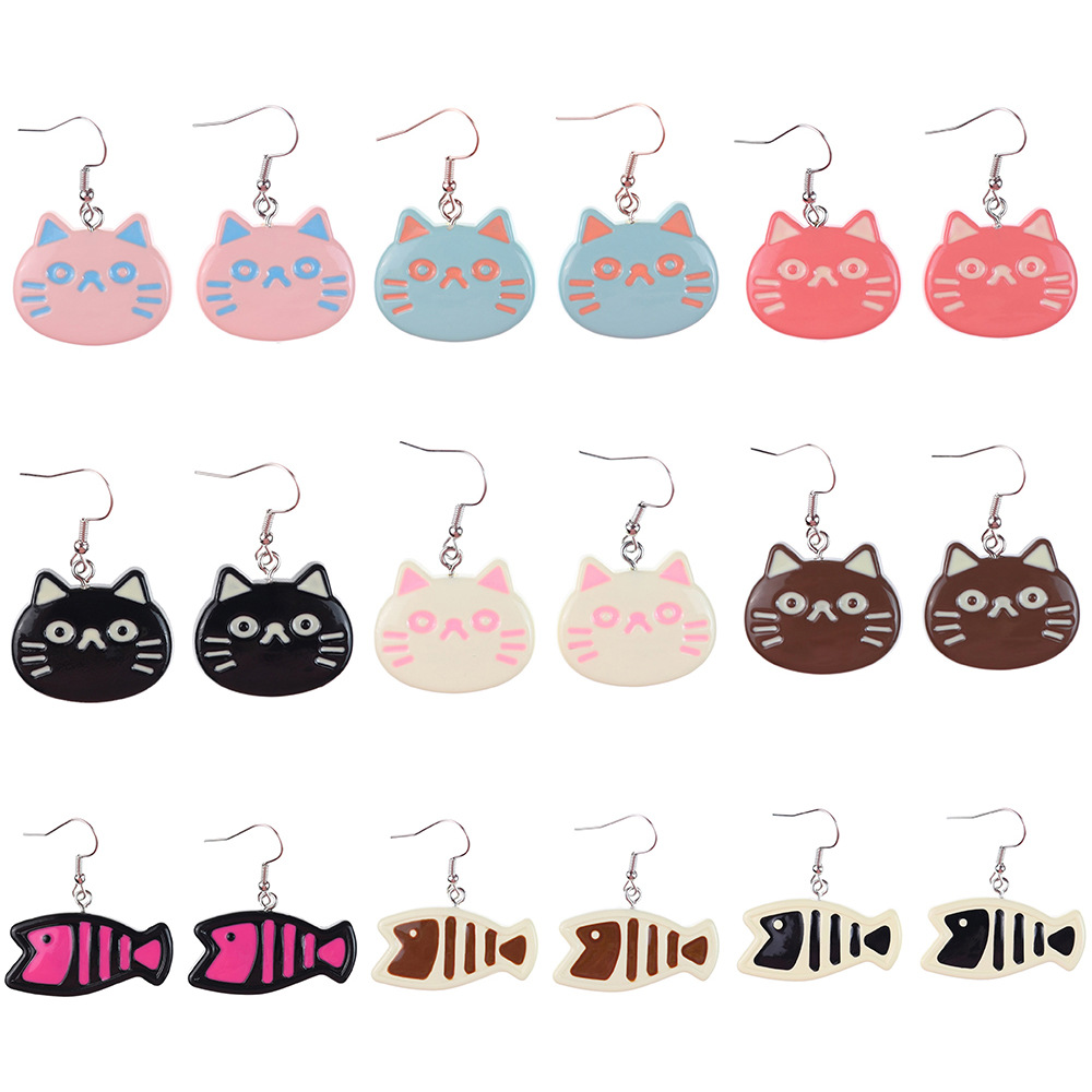 1 Pair Cartoon Style Cute Cat Fish Plastic Drop Earrings display picture 1