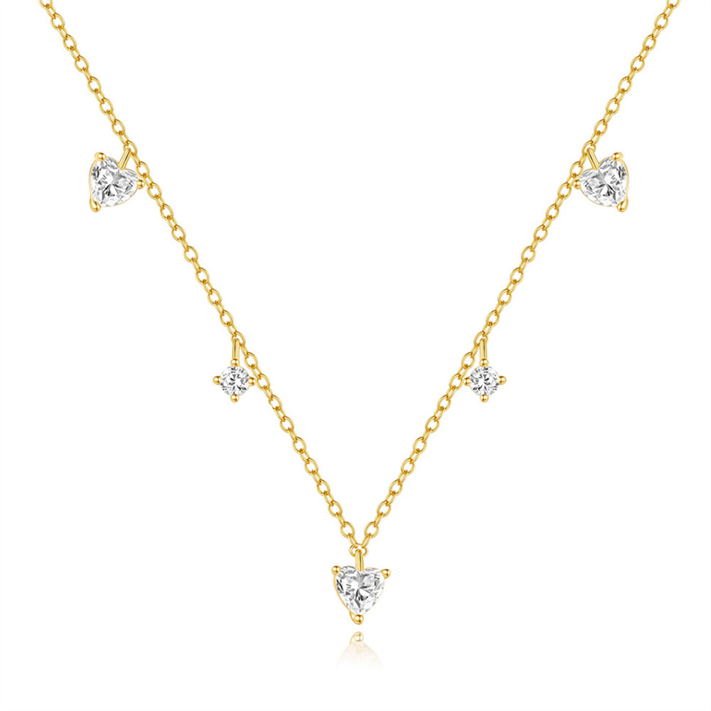 925 Sterling Silver Material Heart Shape Pattern Women's Gender 925 Sterling Silver Zircon Cable Chain Plating Heart Shape Multi Charms Necklace