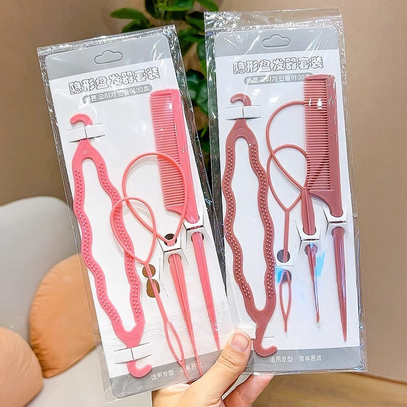 Cuatro piezas de cabello de cabello para adultos, aguja de cabello para niños, herramienta de trenzado de cabello para perezoso, artefacto de trenzado de cabello