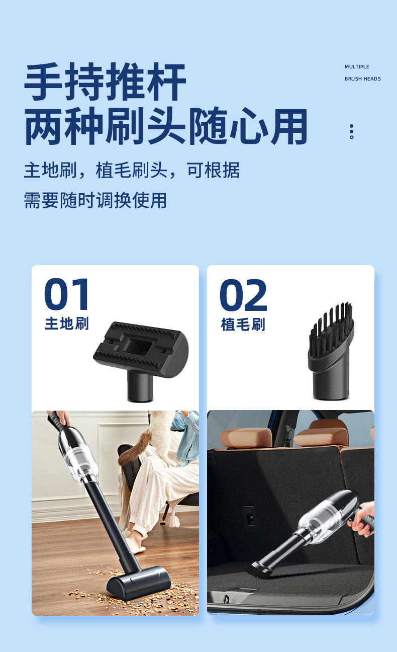 Cross-Border Car Vacuum Cleaner Rechargeable Household Car Wet and Dry Dual-Use Large Suction Power Portable Handheld Vacuum Cleaner