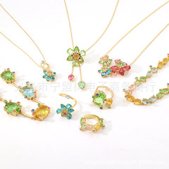 【新品】春シリーズ魔法花園模造水晶花ブレスレット多彩花卉イヤリングネックレス