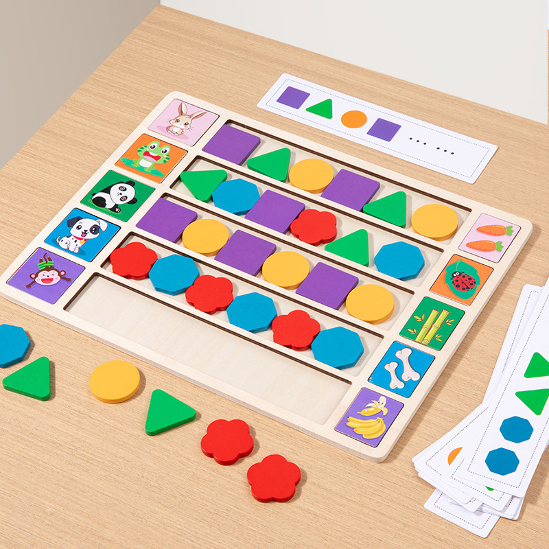 Educación temprana transfronteriza de madera Montserrat Paving Shape Buscando Reglas Puzzle Bloques de construcción Juguete de puzzle cognitivo para niños pequeños