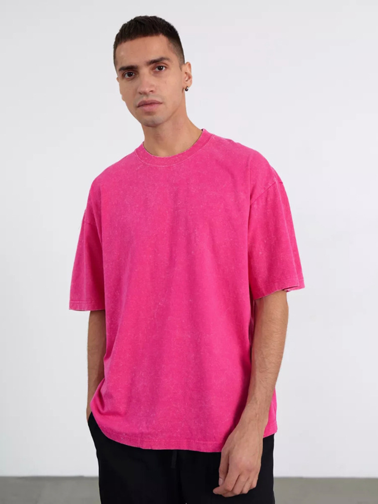 Comercio exterior lavado con agua camiseta de manga corta hombre nuevo cuello redondo de verano suelto sobretamaño americano retro in camisas de moda