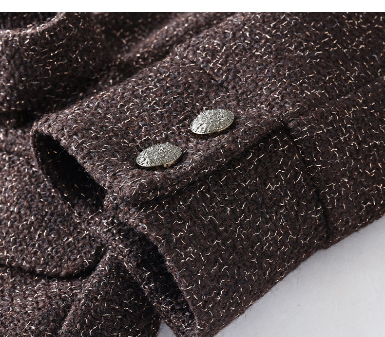 Áo khoác nữ dáng ngắn dạ tweed len có thắt lưng kiểu sơ mi chiết eo — Màu đỏ rượu Port chi tiết 17