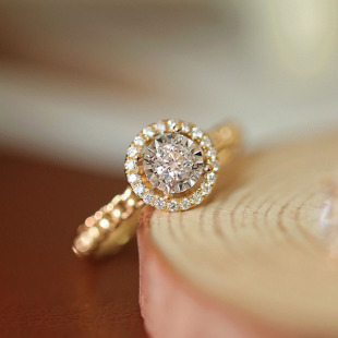18K Gold Diamond Ring, Diamond Ring for Women, Main Stone 20 Points, Round Surround Ring, Ring with Certificate