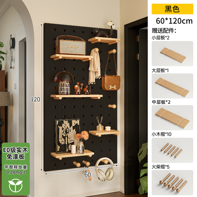 Hoyo de madera de color nuez hoyo tablero estante de madera sólida pared de modelado puerta de entrada de la casa pared detrás de la decoración estante de exhibición