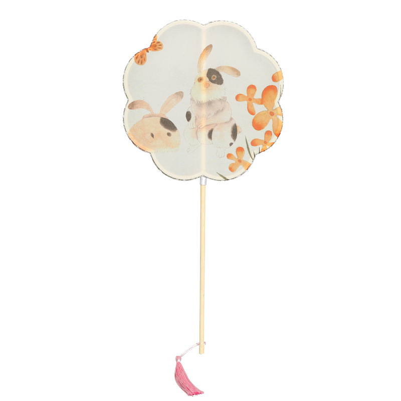 Ventilador de la cintura estilo antiguo hanfu ventilador de impresión al por mayor cheongsam ventilador de la cintura mango largo borla rizado ventilador colgante mango largo ventilador de bambú púrpura