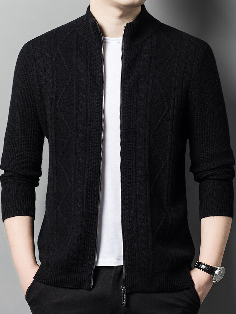 Herren Strickjacke Mit Stehkragen Und Langen Ärmeln Für Den Winter_voghion.com