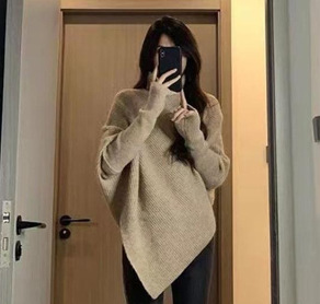 Suéter suave de punto irregular de cuello alto estilo coreano para mujer, novedad de primavera 2024, estilo holgado y relajado