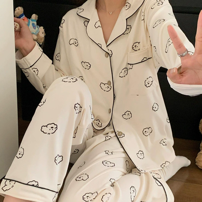 Пижамный набор Hello Kitty на осень (Hello Kitty) милый японский стиль, хлопок с длинным рукавом, размеры M–XXL
