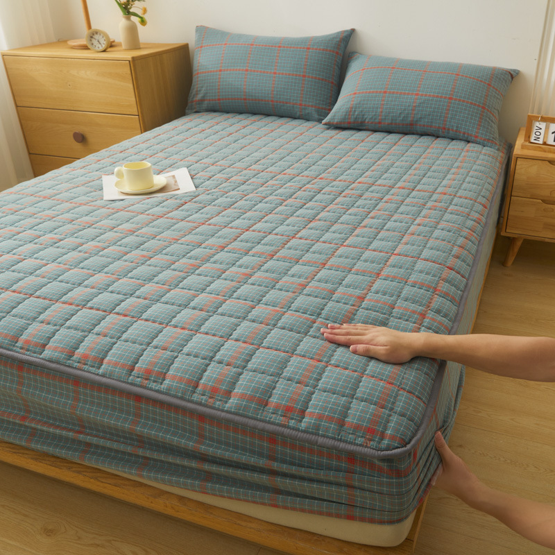 2025 nueva clase A de algodón teñido en hilo de algodón lavado funda de cama cubierta protectora de colchón grueso acolchado funda de cama de una sola pieza