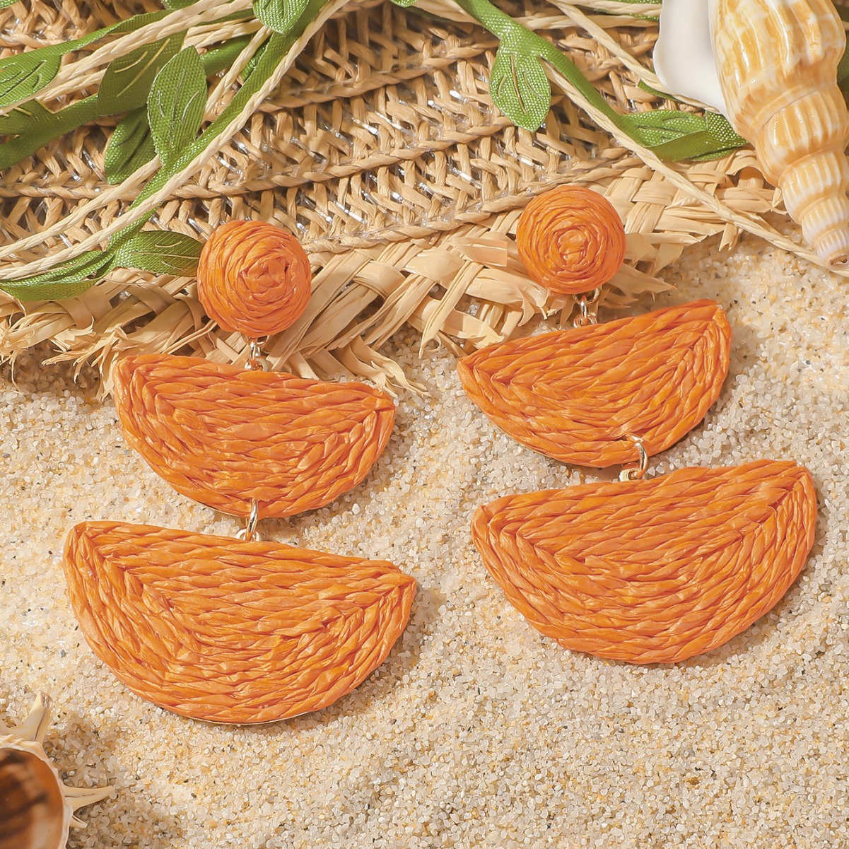 raffia Material 1 Pair Vacation Ethnic Style Geometric Raffia Drop Earrings