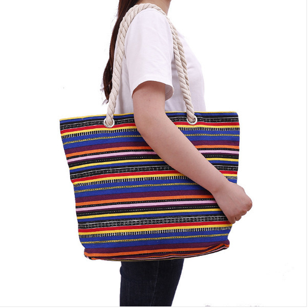 Women's Medium Polyester Cotton Stripe Vacation Beach Square Zipper Shoulder Bag display picture 2