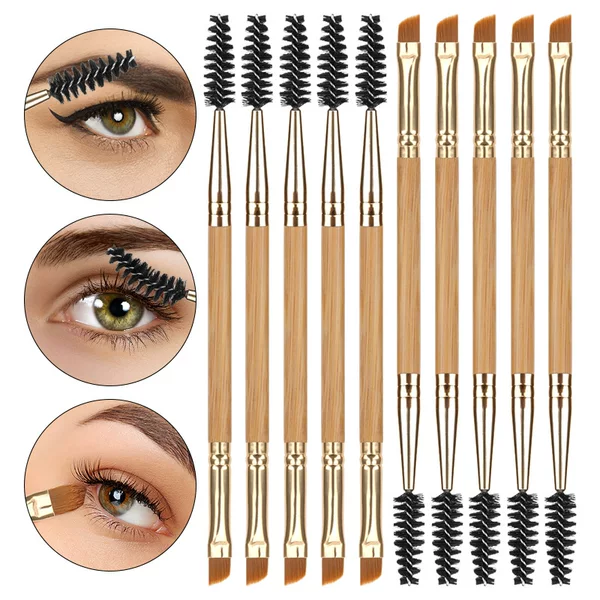 Wholesale new bamboo pole double spiral nylon eyelash metal tube makeup eyebrow brush eye shadow brush double eyebrow brush